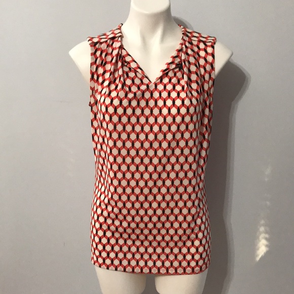 Sleeveless Geometric Pattern Orange Blouse - Picture 4 of 10